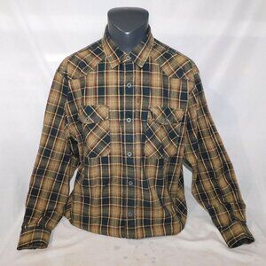 Redhead 100% Heavy Cotton Mens XL Plaid Button Front Shirt Long Sleeve Black Tan